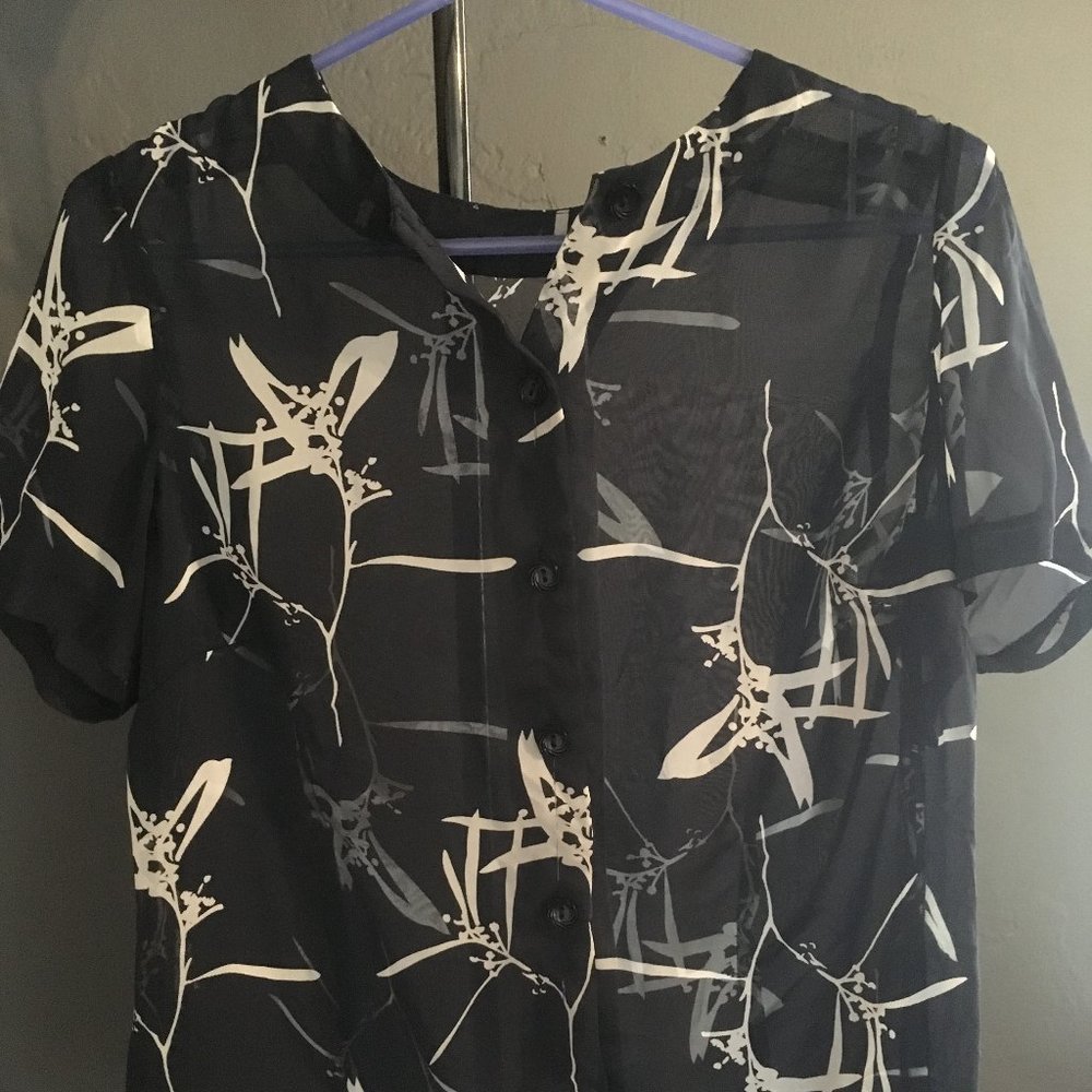Sheer Blue Print Button Up Shirt